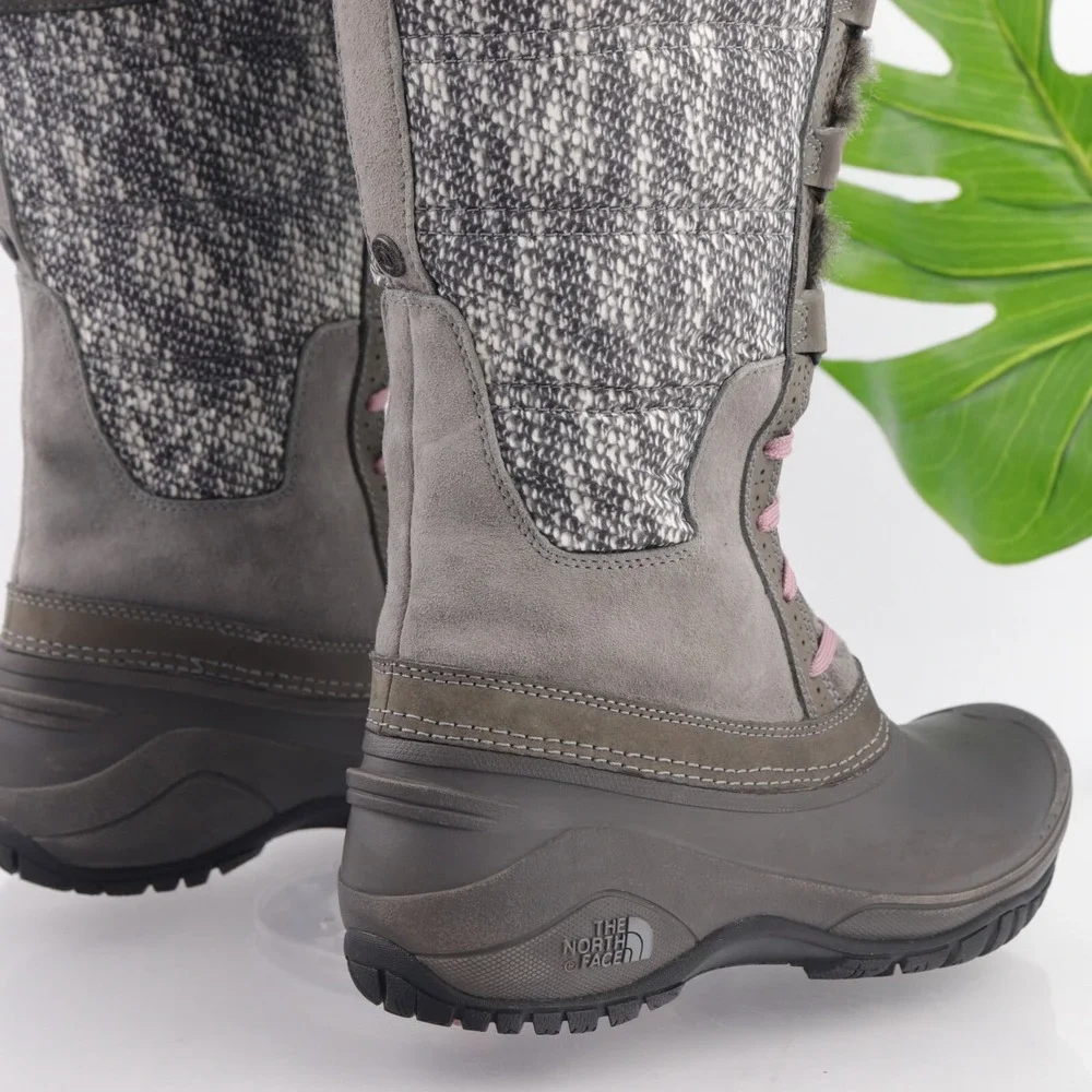 The North Face Womens Shellista Boots Size 8 Tall Waterproof Gray Lace Up Furry